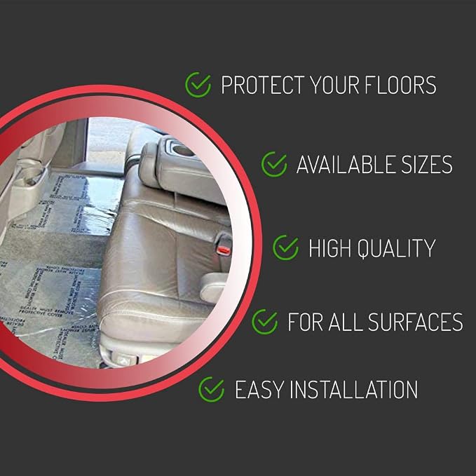 Hi-Tech Auto Adhesive Plastic Floor Mat, 4 mil | Perforated Every 24" | 100 Mats Per Roll | (21" Wide, 200' Long)