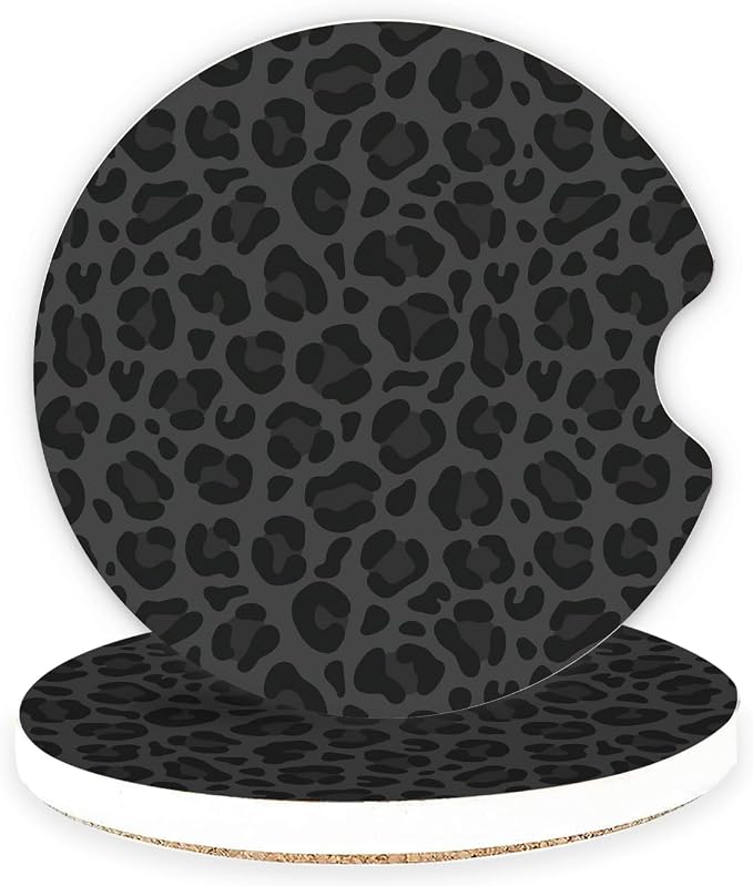 Ceramic Car Coasters – Absorbent Car Cup Holder Coaster Set for Women, Cute Aesthetic Car Accessories for Girls, 2 Pack (Soft Black)