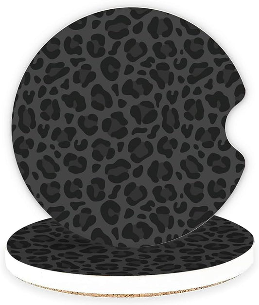 Ceramic Car Coasters – Absorbent Car Cup Holder Coaster Set for Women, Cute Aesthetic Car Accessories for Girls, 2 Pack (Soft Black)