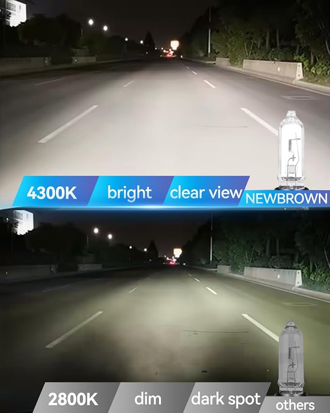 NEWBROWN 9005 HB3 Headlight Bulbs 200% brightness 4300K White 12V/60W HB3 9005 Bulb Halogen Long Life Replacement P20D (9005/HB3, 2 Pack)