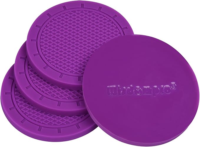 Car Coasters, Wisdompro 4 Pack PVC Car Cup Holder Insert Coaster - Anti Slip Universal Vehicle Interior Accessories Cup Mats for Women(2.75" Diameter, Purple)