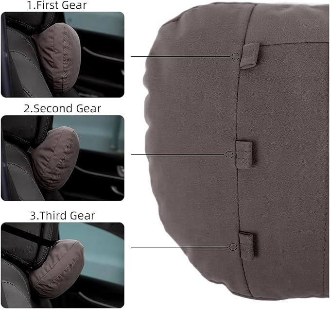 2 Pcs Car Headrest Neck Pillow for Driving,Universal Premium Suede Leather Soft and Comfortable Headrest,Three Gears of Height Adjustment Car Seat Headrest Pillow Car Interior Accessories