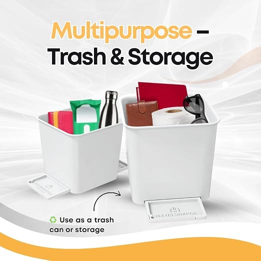 Car Trash Can with Stability Wings – Leakproof Portable Garbage Bin for Fabric & Rubber Mats – Compact Durable Plastic Auto Organizer for Cars, SUVs, Trucks (White, Small)