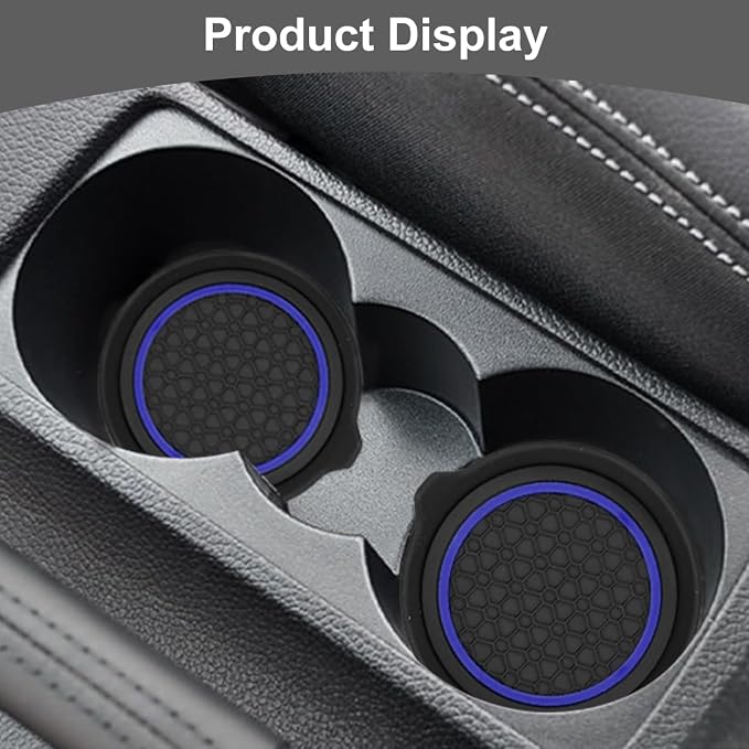 HZEL Car Cup Holder Coasters, 2PCS Non Slip Waterproof Vehicle Water Bottle Pads, Recessed Automotive Drink Mat Decoration Accessories, Universal Fit (Blue/Black)