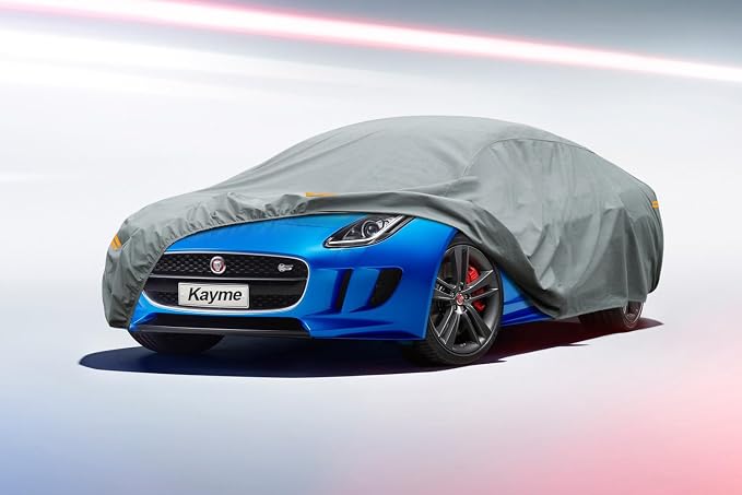 Kayme Heavy Duty Car Cover Waterproof All Weather, Full Exterior Covers Sun Rain UV Protection. Universal Fit Audi A3, Acura RSX, Nissan Versa/350Z/370Z, Porsche 718 Cayman, Jaguar F-Type Etc.