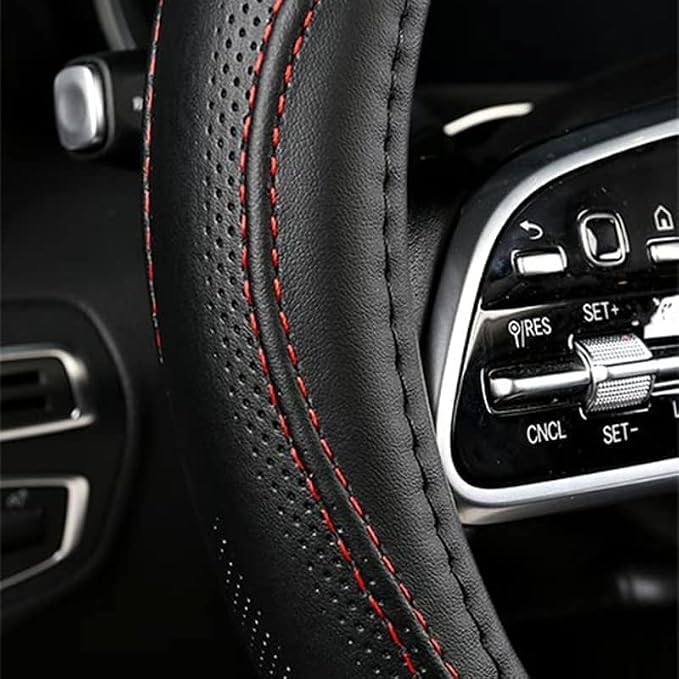 Genuine Leather Steering Wheel Cover, Real Cowhide for 14.5-16 Inch Steering Wheels, Universal Fit for Cars and Trucks (Beige, 16inch)