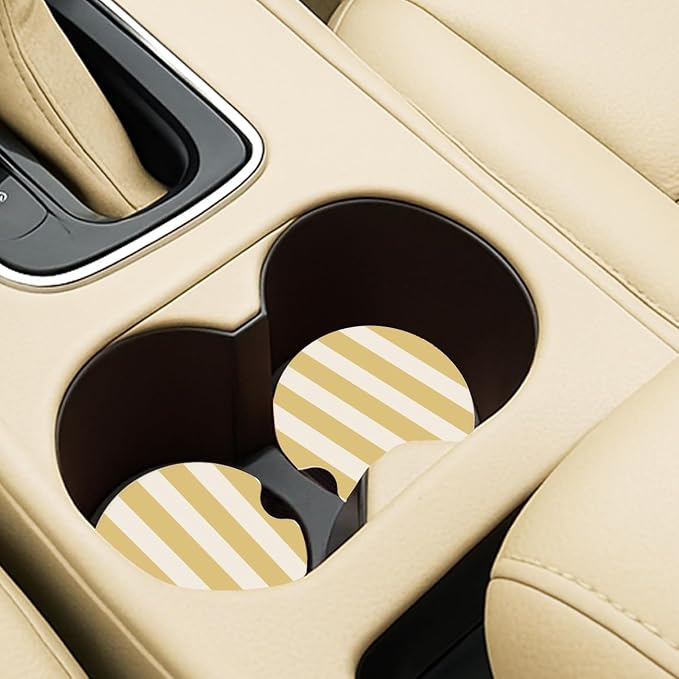 Ceramic Car Coasters – Absorbent Car Cup Holder Coaster Set for Women, Cute Aesthetic Car Accessories for Girls, 2 Pack (Golden Yellow)
