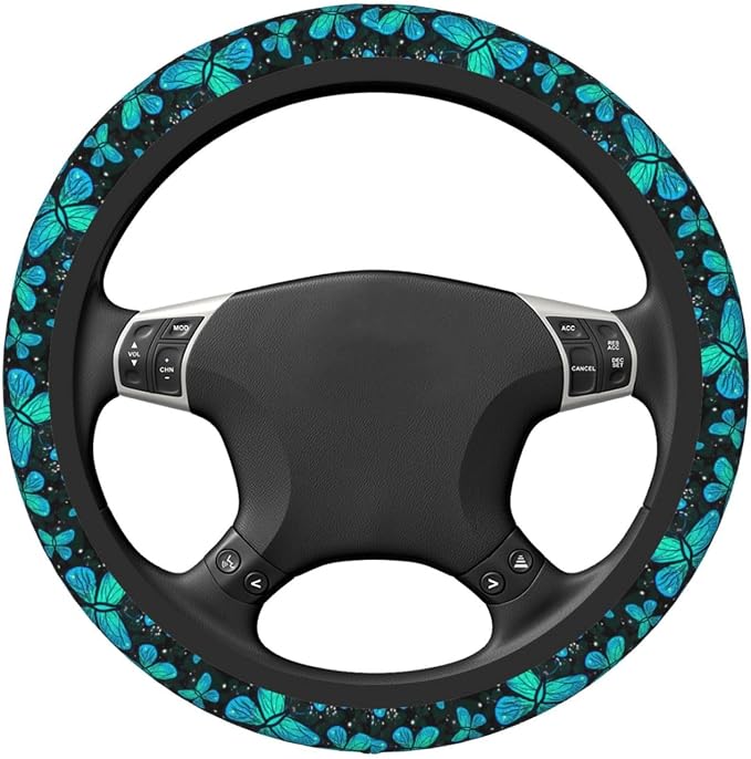 Butterfly Turquoise Green Steering Wheel Cover For Women Men Girls Car Accessories Decor Anti-Slip Neoprene Auto Steering Wheel Covers Protector Universal 15 Inch