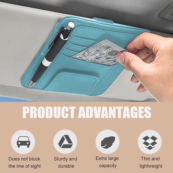 Augeny 2 PCS Car Sun Visor Organizer, Small Auto Visor Organizer and Storage, Registration and Document Holder for Sunglasses, Card, Pen, Driver License, Car Accessories (Blue)