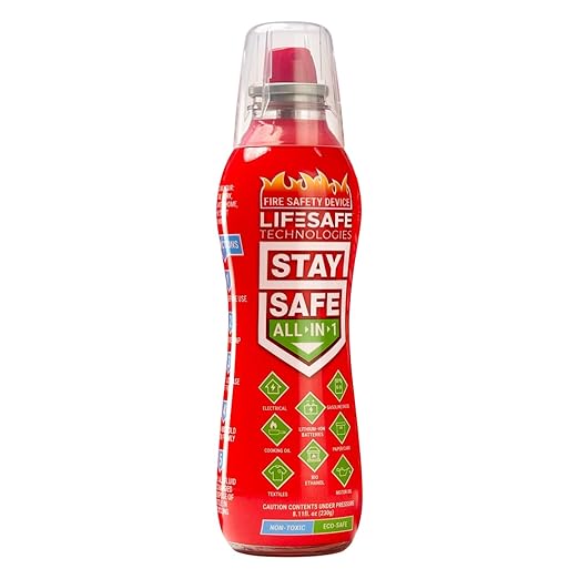 LifeSafe Technologies StaySafe All-in-1 Portable Fire Extinguisher, Compact Fire Spray Easy to use on 10 Types of Fires, Non-Toxic & Eco-Friendly