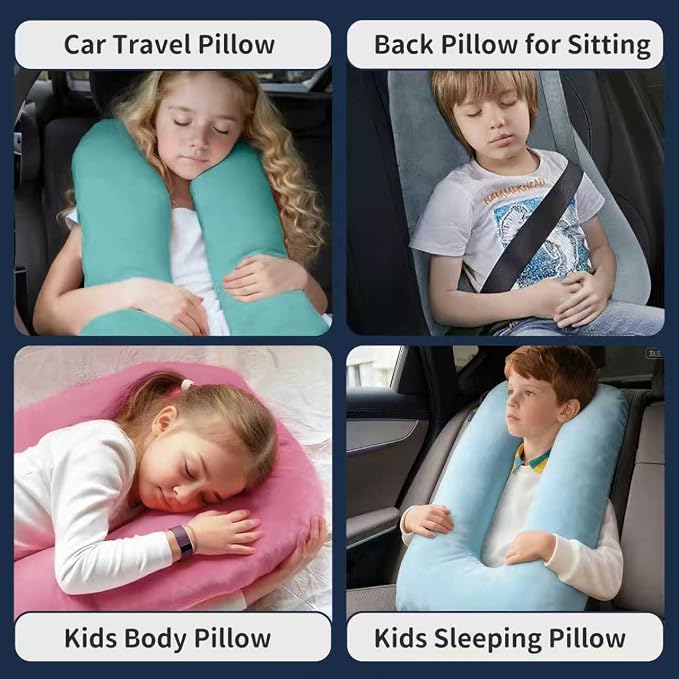 Travel Pillow,Car Pillow for Kids on Road Trip,Head and Neck Support,Green | Car Travel Essentials Sleeping Pillow for Kids and Adults with Adjustable Strap,Plush Faux Fur, High-Resilience PP Cotton