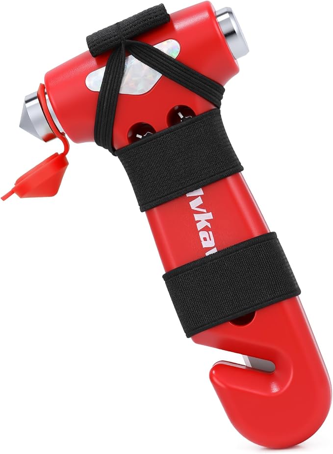 Window Breaker, 3-in-1 Emergency Escape Tool with Car Safety Hammer and Seat Belt Cutter, Safety Emergency Car Escape Tool, Road Trip Essential Gift for Family (Red)