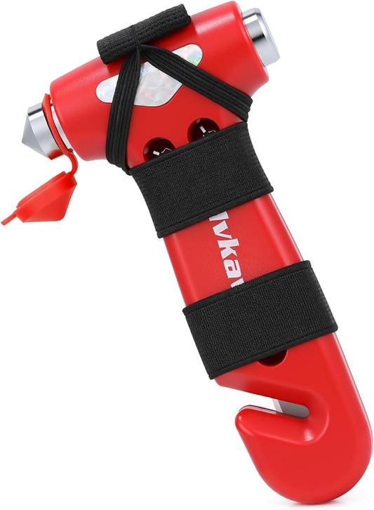 Window Breaker, 3-in-1 Emergency Escape Tool with Car Safety Hammer and Seat Belt Cutter, Safety Emergency Car Escape Tool, Road Trip Essential Gift for Family (Red)