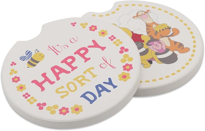 Disney Winnie the Pooh and Friends Ceramic Car Coasters | Fun Auto Coasters, Set of 2 for Car or Truck