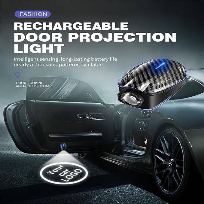 Car Door LED Logo Projector Light, USB Rechargeable, Carbon Fiber Design, white Illumination (kkkK-l-AAa)