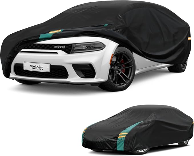 Full Exterior Covers Waterproof All Weather for Sedan & Coupe, Universal Fit for Dodge Charger, Cadillac CTS, BMW 740 750 Rain Winter Sun Protection. (Length: 194"-208")