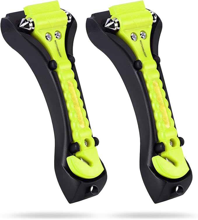 MOTORBUDDY 2-Pack Car Safety Hammer Seatbelt Cutter,Auto Emengency Escape Tool with Windows Glass Breaker, Escape Tool for Car Accidents,Grow in The Dark
