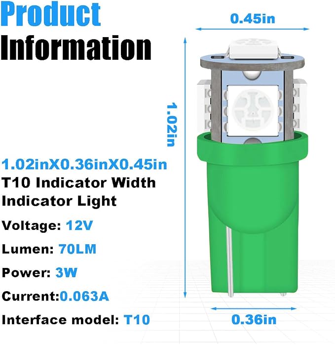 smilfuy 2PCS T10 194 LED Bulbs Tag Lights for License Plate, 6000K Green | Wedge 168 T10 2825 5SMD 5050 Chips LED Bulb, 12V Bulb Replacement for Car Interior Dome Map Door Courtesy License Plate Light