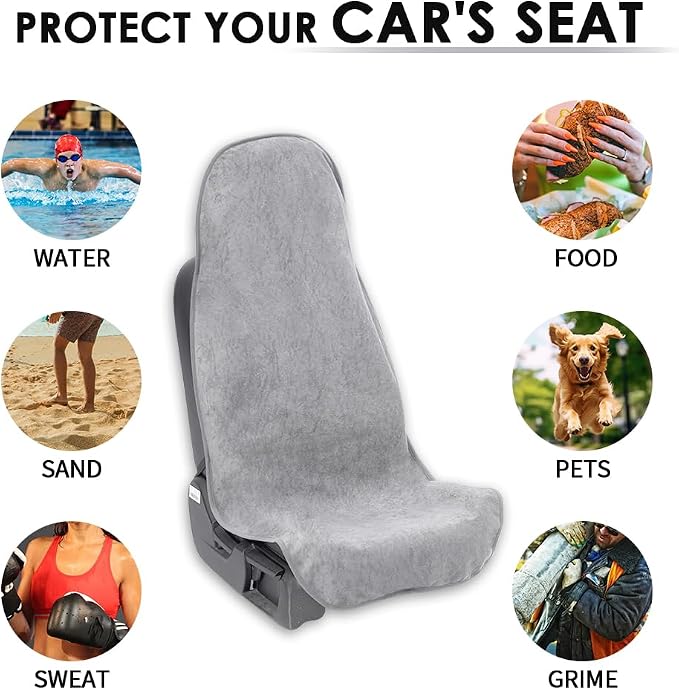 Waterproof Car Seat Cover Universal Fits Car Sweat Towel for Trucks SUV Van Car Seat Protector Sweat Proof Protector Cloth Seats Light Grey Pack of 1