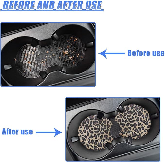 2PCS Leopard Print Car Cup Holder Coasters, 2.77'' Non-Slip & Shockproof Automotive Interior Drink Cup Mat, Universal Vehicle Insert Coaster Decoration Accessories for Women Girl (No.2)