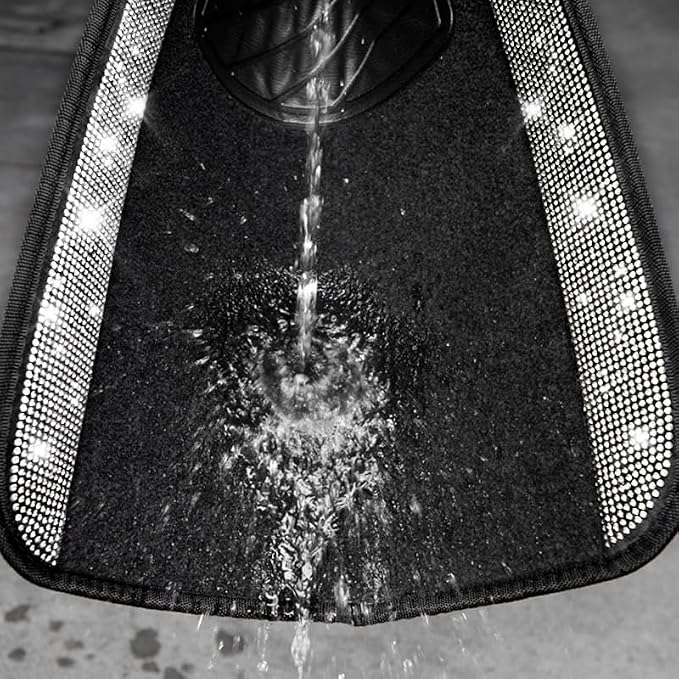 CAR PASS 3 Row Bling Diamond Car Mats Shining Carpet Rhinestones Sparkly Glitter Floor Mats Anti-Slip PVC Heel Pad Universal for Automotive SUV,Sedan,Van, 3rd Row 2 Rear for Girl Women, Black Silver