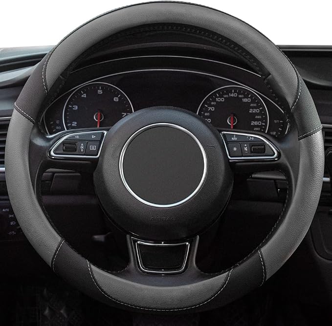 Steering Wheel Covers Gray Universal Microfiber Leather, Suitable for 14 1/2-15 inch Car Steering Wheel Cover, Breathable, Anti Slip & Odor