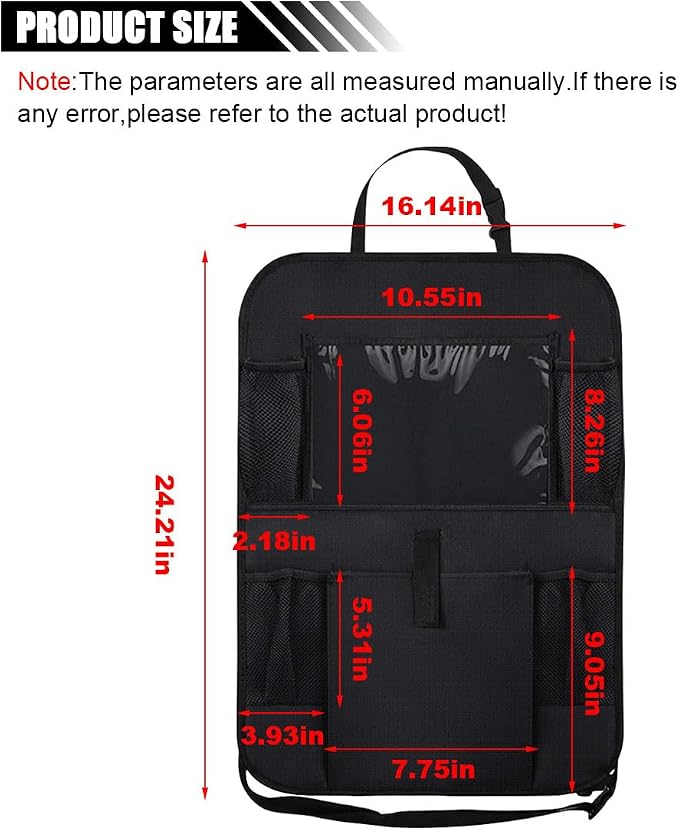 Car Backseat Organizer with Clear 10" Tablet Holder + 5 Storage Pockets - Seat Back Protector Kick Mats for Kids - Car Back Seat Storage Organizer - Road Trip Essentials Travel Accessories (1PC)