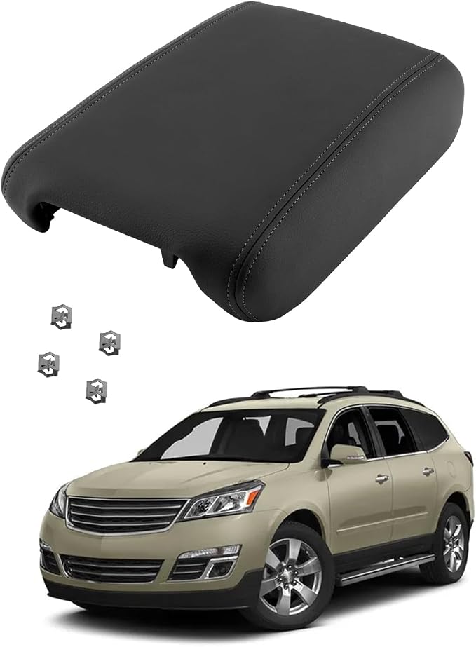 Center Console Lid, Fit for 2008-2017 Chevy Traverse, 2007-2016 GMC Acadia | 2008-2017 Buick Enclave, 2007-2010 Saturn Outlook, Middle Console Armrest Cover Assembly, OE#22905370, 925-084 (Ebony Black)