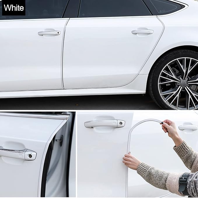 16FT Car Door Edge Guards, U Shape No Glue Trim, White | Universal fit, most cars/SUVs/trucks, rubber seal, press-on channel, no glue, check thick strips, exterior accessories