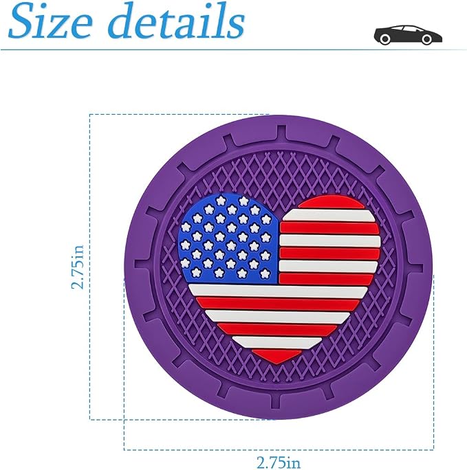 AUCELI 2 Pack Car Cup Holder Coasters, Colored American Flag US Flag Insert Car Cup Coaster, 2.75 Inch Anti Slip Shockproof Embedded Drink Mat, Vehicle Interior Decor Accessories