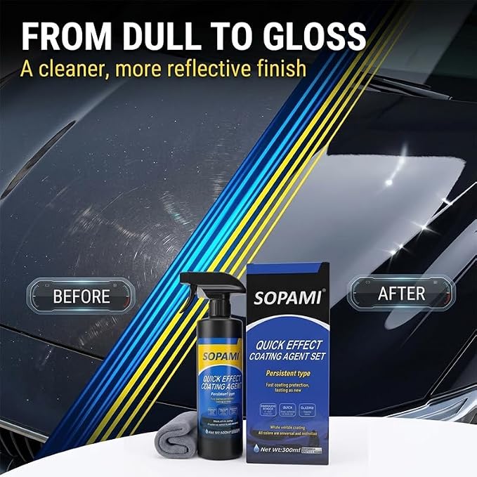 Sopami Car Coating Spray,Quick Effect Coating Agent,Quickly Coat Car Wax | Car Scratch Wax Polish Spray Waterless Wash,Oil Film Emulsion Glass Cleaner with towel (3 pcs)