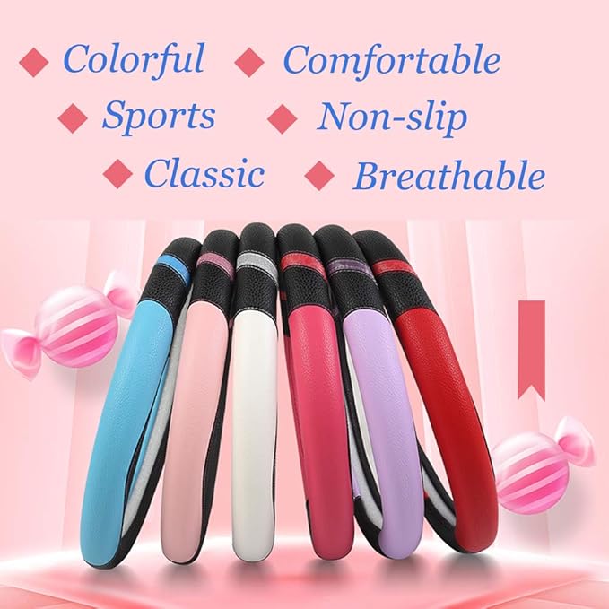 Cxtiy Steering Wheel Cover for Women Leather Universal Steering Wheel Covers for Car 15 inch (Pink)