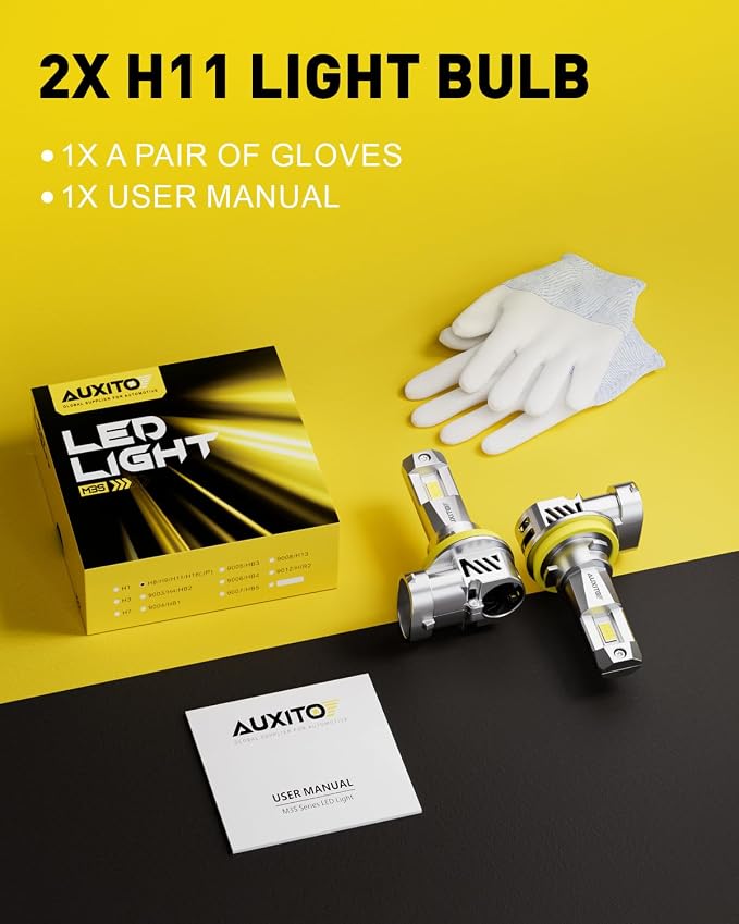 AUXITO H11 H8 H9 Bulbs, 40000LM 1000% Brighter 6500K Cool White Light with Fan, 1:1 Mini Halogen Size, 30 Years Lifespan, CANbus Ready No Flicker, Pack of 2