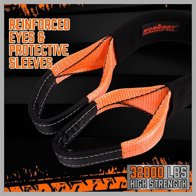 HORUSDY Nylon Heavy Duty Tow Strap Recovery Strap with Hooks 3" x 30Ft - 32,000 LBS Break Strength, 3/4 D Ring Shackles (2pcs), Recover Your Vehicle Stuck in Mud/Snow