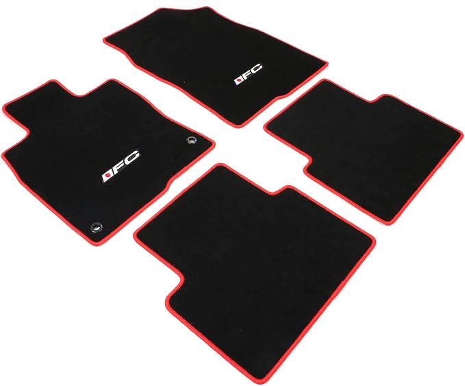 Fit 2016-2021 Honda Civic Black with Red Edge and FC Logo Floor Mat | IKON MOTORSPORTS, OEM Fitment Style, All Weather Waterproof Anti-Slip Floor Liners