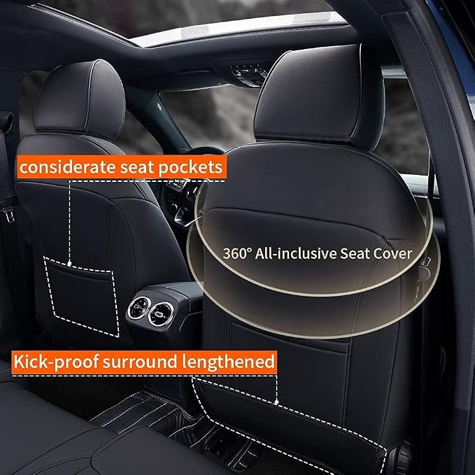 AOMSAZTO Seat Covers for Mazda 3 2014 2015 2016 2017 2018 | Customized Full Set Faux Leather Waterproof AirbagCompatible Seat Cover Black