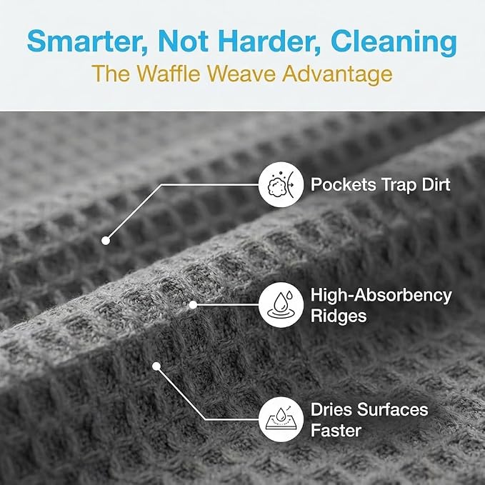 MIRACLEAN Waffle Weave Microfiber Cloths - 12 x 12 inches - Lint Free Cloth, Streak-Free Absorbent Microfiber Glasses Cleaning Cloth, Screens, Dusting & Appliances - 12 Pack Premium Cloth Wipes