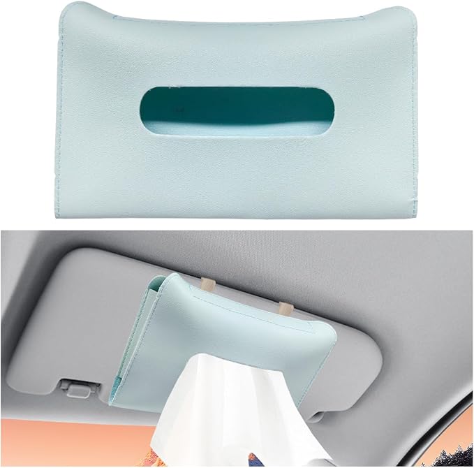 Car Visor Tissue Holder - Leather Tissue Box Holders Car Mask Dispenser - Hanging Car Napkin Holder Auto Tissues Dispenser - Rectangular Mask Holders Sun Visor Accessory for Vehicles (Blue)