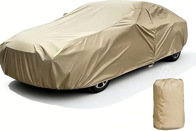 Oxford Car Cover Waterproof All Weather Protector Universal Sedan | 210D Thick Oxford Full Cover with Soft Cotton Liner for UV Hail Snow Ice Dust Protection , 9 Windproof Straps Easy Install