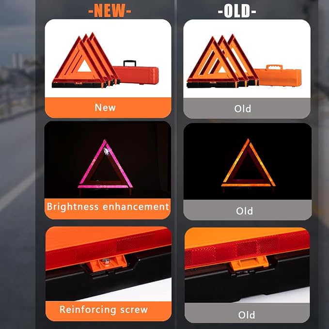 Warning Triangle Sign DOT Approved 3PK,Reflective Warning Road Safety Triangle Kit for Truck,49 CFR Part 571.125 (FMVSS 125) US