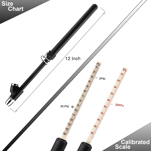 CZC AUTO Tire Pressure Gauge Heavy Duty Air Pressure Tire Gauge, Straight-on Foot Dual Head Chucks, Black Painting, 10-150PSI 100-1000KPa for Semi Truck Car RV Van（1 Pack）