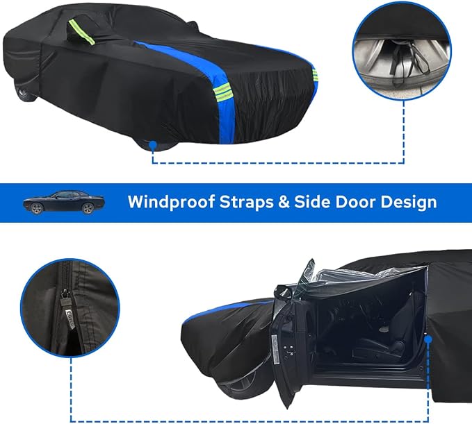 Avecrew Dodge Challenger Car Cover Waterproof All Weather for Automobiles, Outdoor Full Exterior Covers Fit 2008-2026 Dodge Challenger with Windproof Strap and Driver Door Zipper
