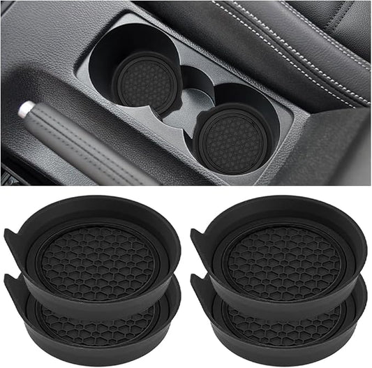 HZEL Car Cup Holder Coasters, 4PCS Non Slip Waterproof Vehicle Water Bottle Pads, Recessed Automotive Interior Drink Mat Decoration Accessories, Universal for SUV Sedan Truck (Black)