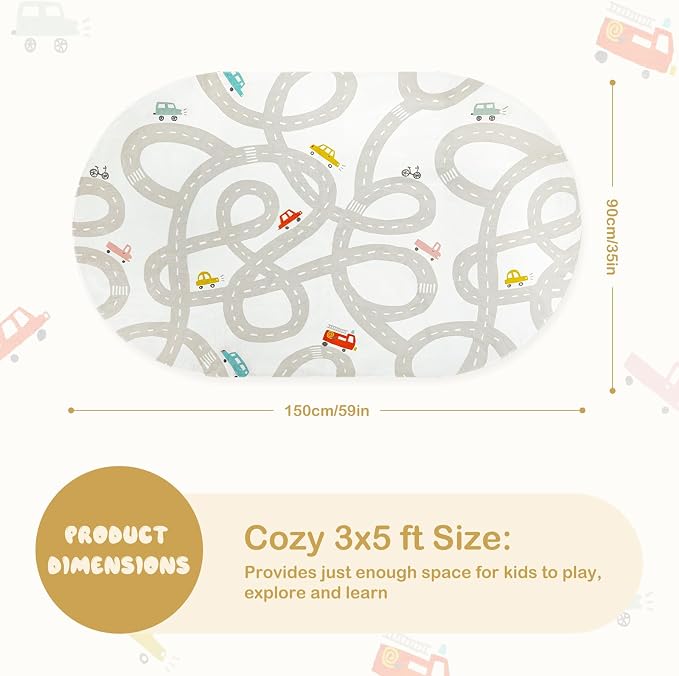 STARUIA Road Traffic Kids Rug Children Playing with Cars Playmat 3x5 Ft, Washable Play Carpet for Kids Playroom, Non-Slip Have Fun Safe Baby Nursery Rug for Toddler Boy's Bedroom Game Room Grey
