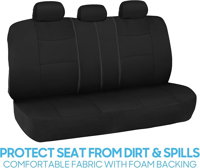 BDK PolyPro Car Seat Covers Full Set in Solid Black, Front and Rear Split Bench Seat Covers for Cars, Easy to Install Car Seats Cover Set and Accessories for Auto Trucks Van SUV - Solid Black