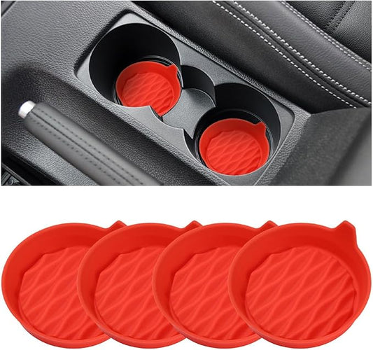 Bittwee Car Cup Holder Coaster, 4PCS Silicone Non-Slip Vehicle Cup Holder Insert Mat, Sift-Proof Spill Recessed Embedded in Bottle Protection Pad, Universal Automotive Interior Accessories (Red)