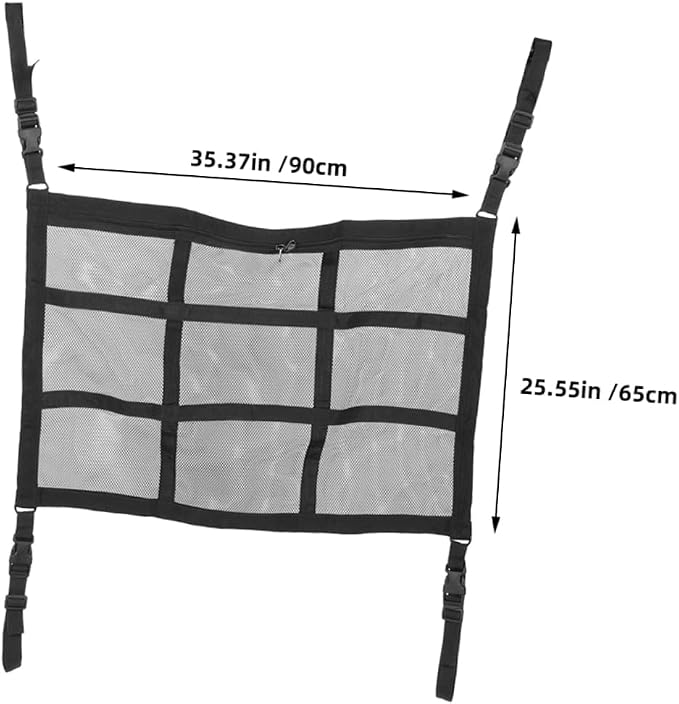 Car Ceiling Cargo Net Organizer Dual-Zipper Mesh Pouch for SUV Van Storage Overhead Accessory for Travel Essentials Umbrellas More