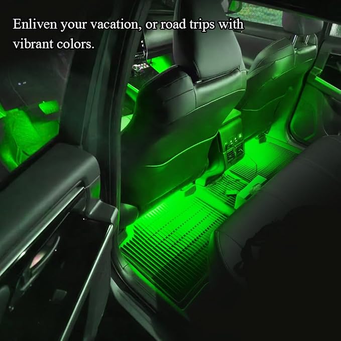 Car LED Strip Light, Car Interior Lights, 12V 24 LED Auto Under Dash Atmosphere Lights with USB Port, Auto Atmosphere Under Dash Lighting Kit for Vehicles (Green, Cigarette Lighter)