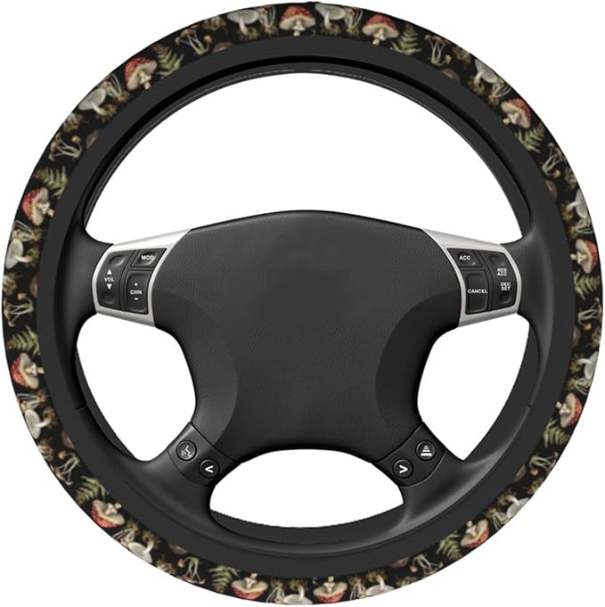 Vintage Forest Mushroom Steering Wheel Cover For Women Men Girls, Universal 15 Inch Anti Slip Steering Wheel Protector Car Accessories Interior For Auto Truck Suv