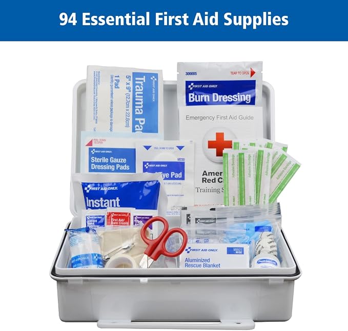 First Aid Only 91324 ANSI A 2021 and OSHA Compliant First Aid Kit, 25-Person Emergency First Aid Kit for Business, Home, Car, and Worksites, 94 Pieces